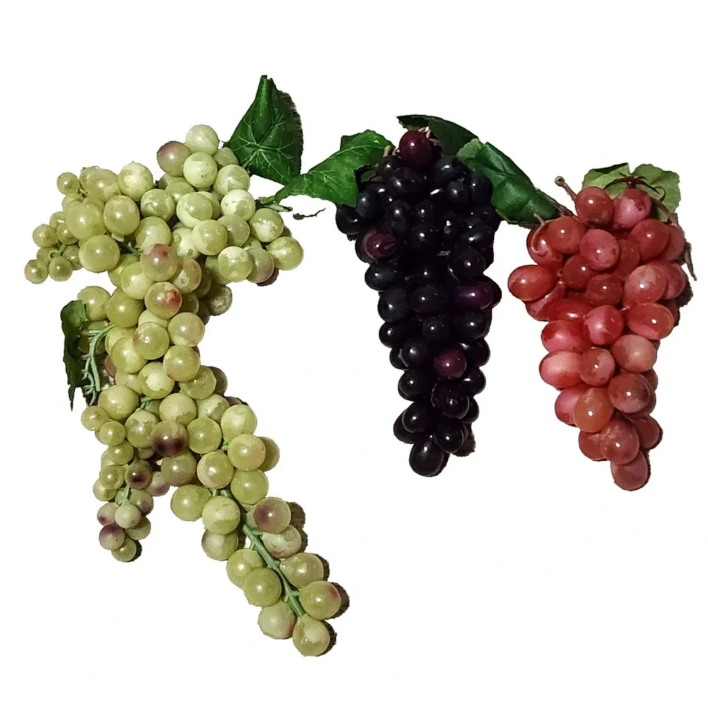 Vintage Faux Grapes Green Purple Artificial Rubber Plastic Fruit Large Lot of 3
